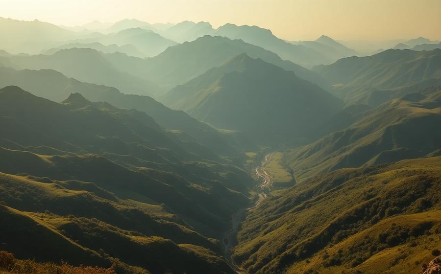 Crinali montuosi verdi immersi nella luce del mattino